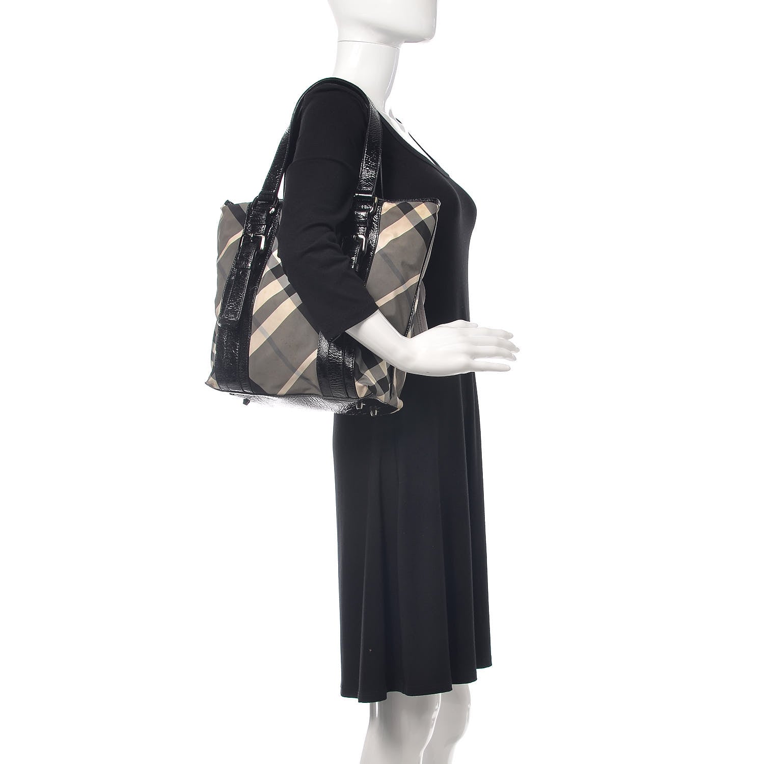 Burberry Nylon Beat Check Victoria Tote Black 2 of 13