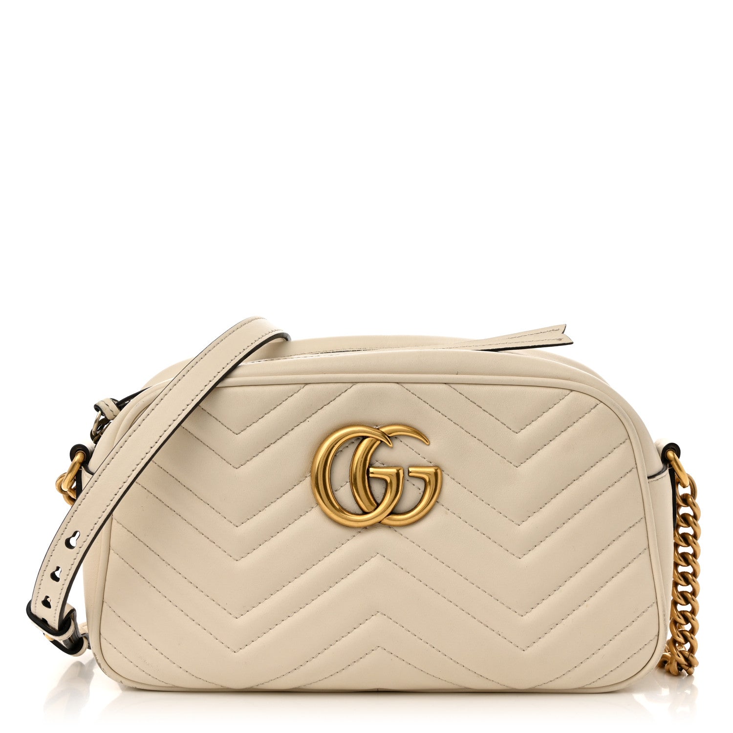 Gucci Calfskin Matelasse Small GG Marmont Chain Shoulder Bag White 1 of 16