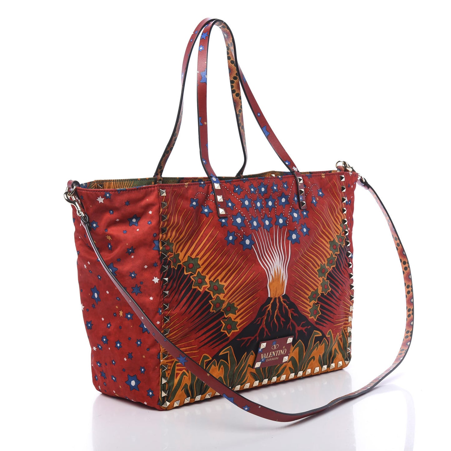 Canvas Enchanted Wonderland Medium Rockstud Reversible Tote Rosso