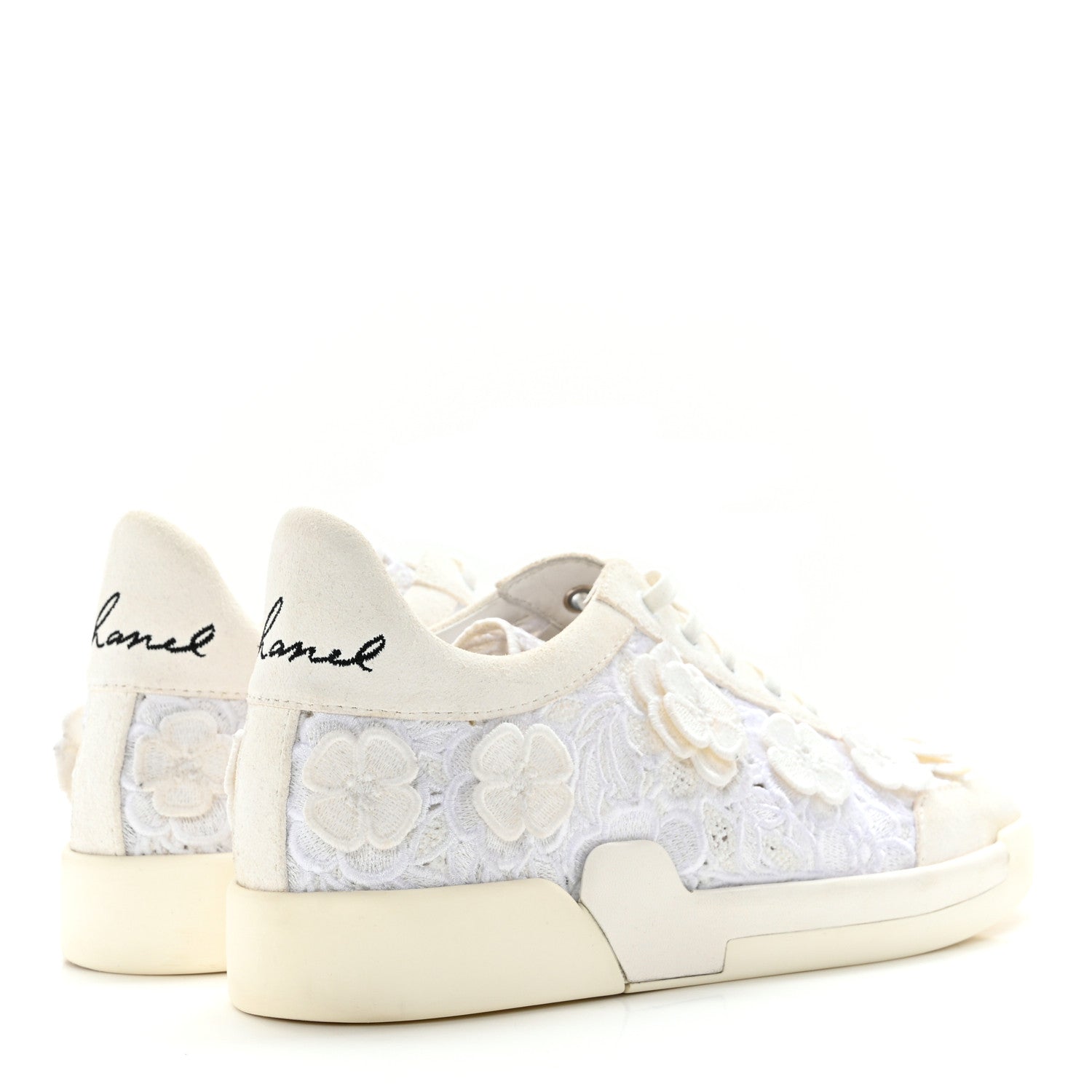 Chanel Suede Embroidered Flower Sneakers 38 White 4 of 17