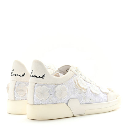 Chanel Suede Embroidered Flower Sneakers 38 White 4 of 17
