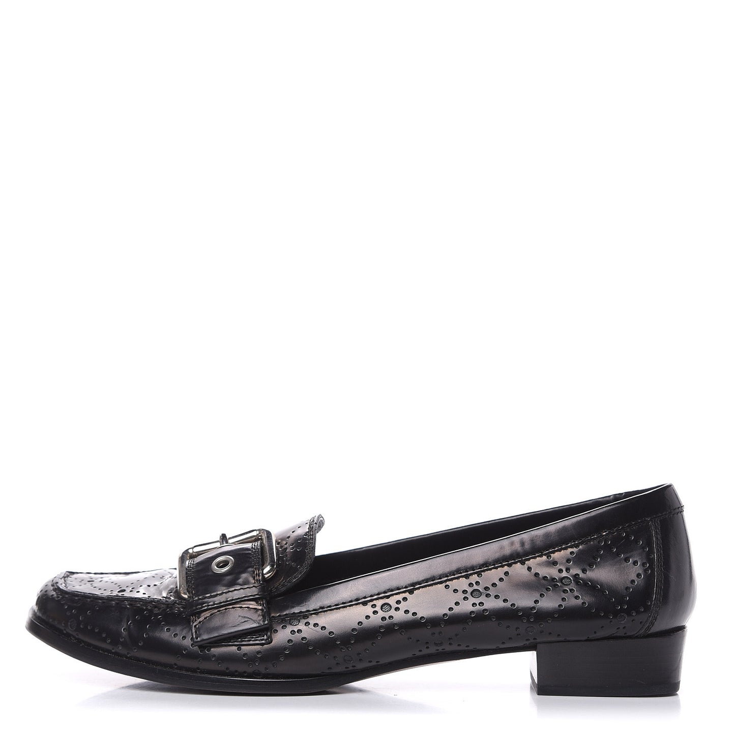 Glazed Calfskin Perforated Loafers 40 Black