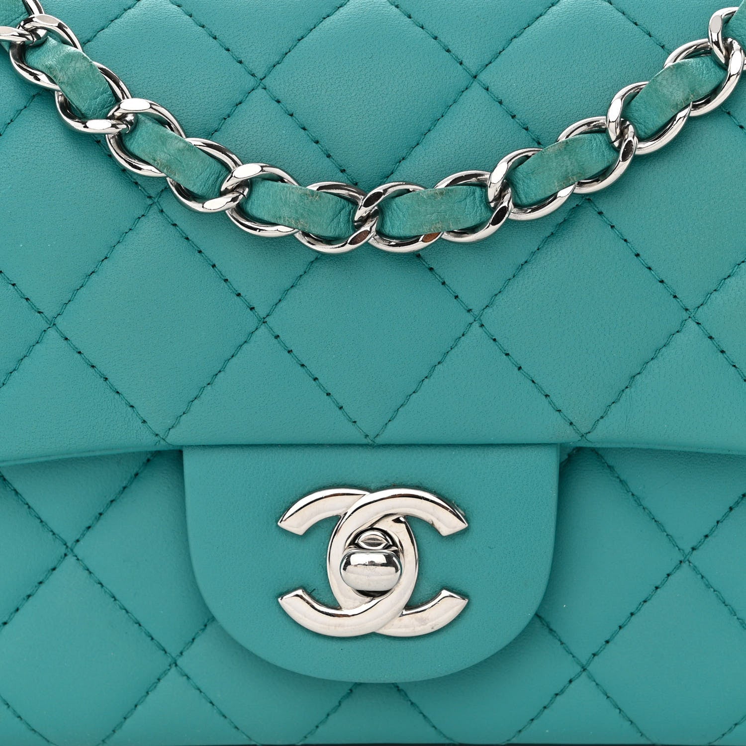 Chanel Lambskin Quilted Mini Rectangular Flap Turquoise 8 of 13