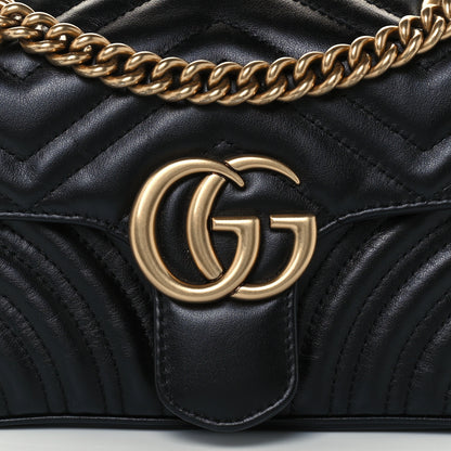 Gucci Calfskin Matelasse Mini GG Marmont Shoulder Bag Black 8 of 10