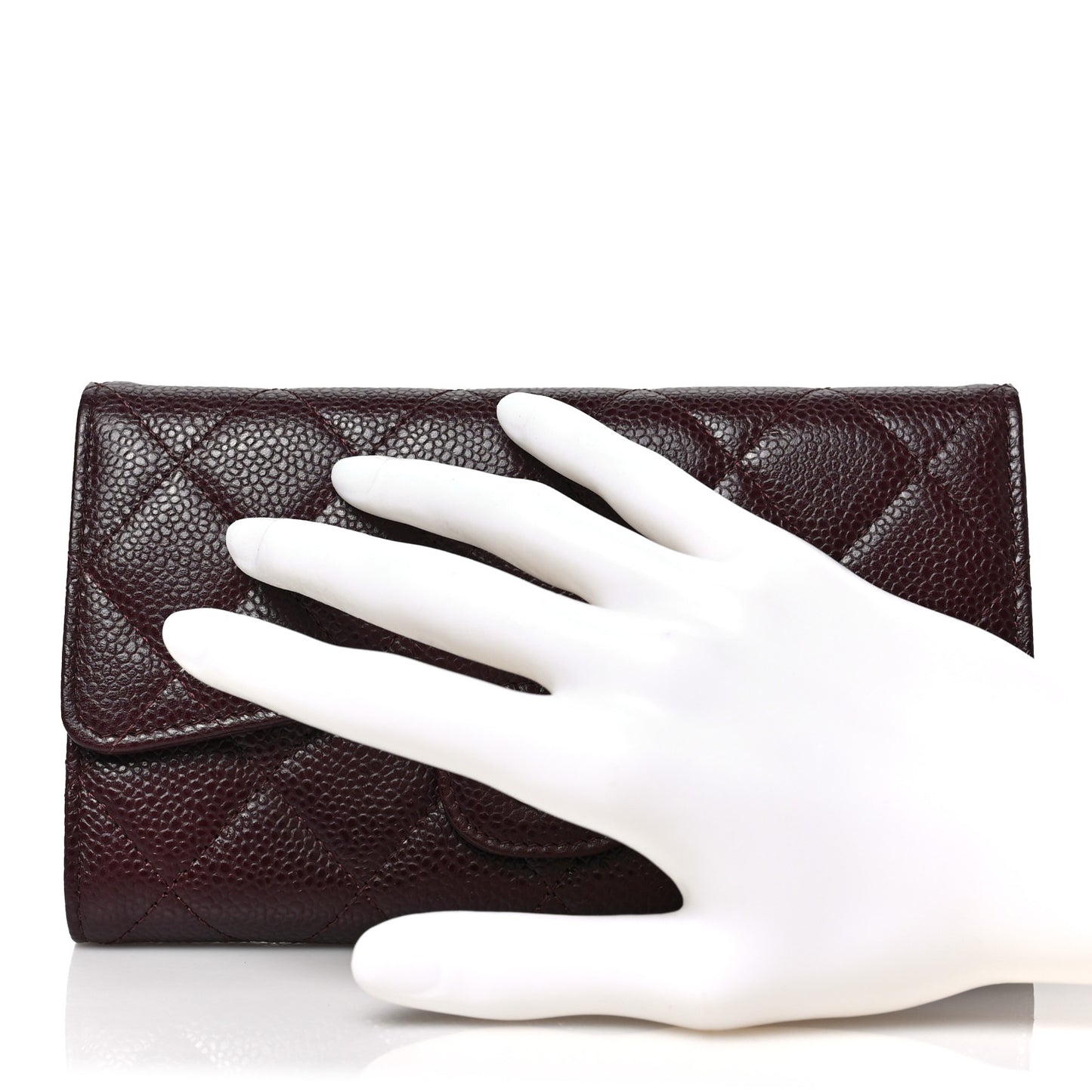 Caviar Quilted Large Flap Wallet Burgundy