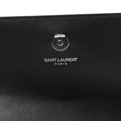 Saint Laurent Calfskin Crocodile Embossed Monogram Sunset Chain Wallet Black 6 of 10