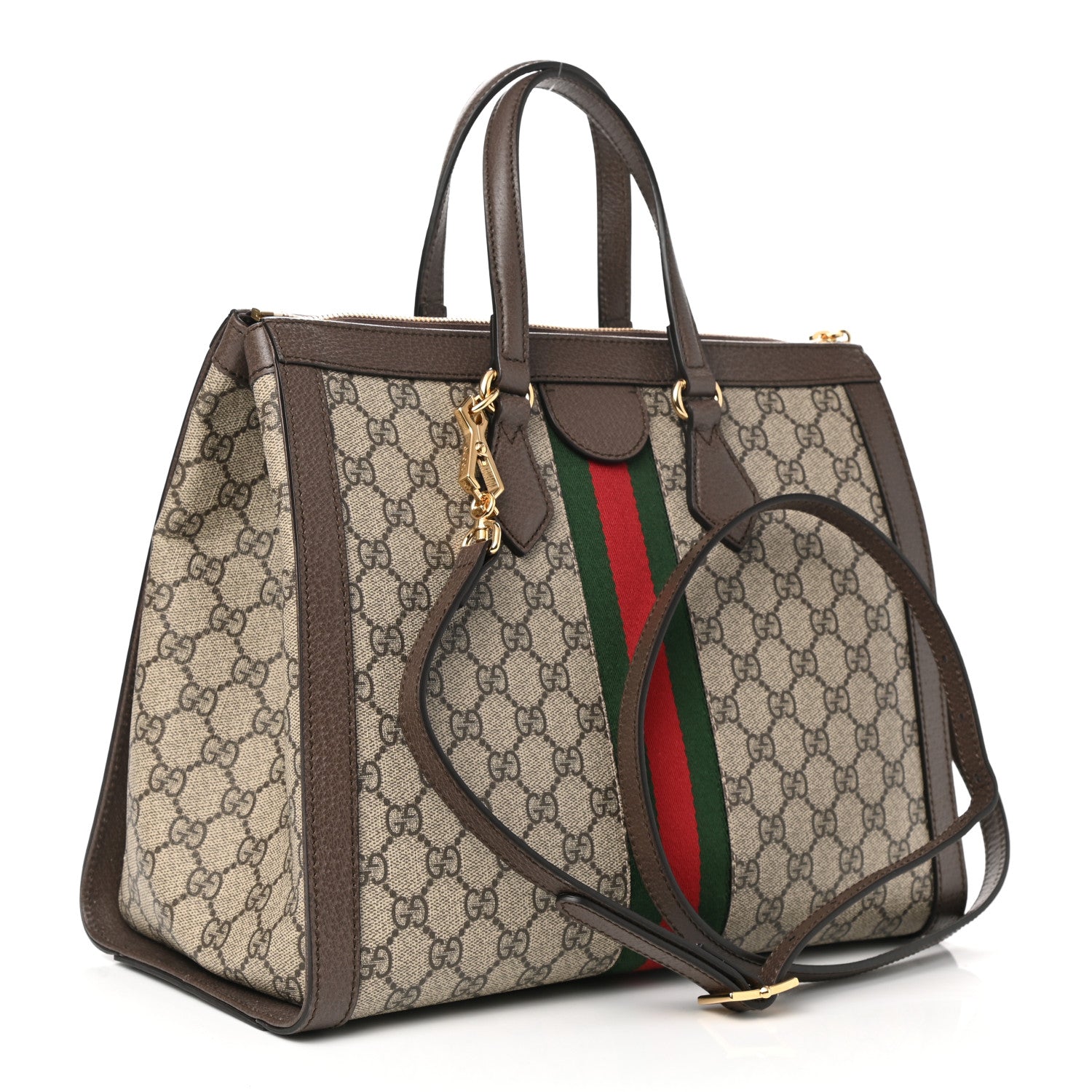 Gucci GG Supreme Monogram Web Medium Ophidia Tote Bag Brown 3 of 10
