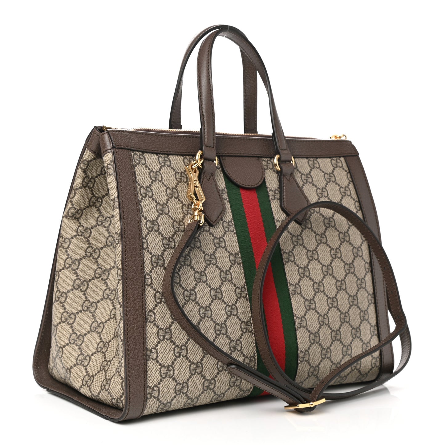 GG Supreme Monogram Web Medium Ophidia Tote Bag Brown