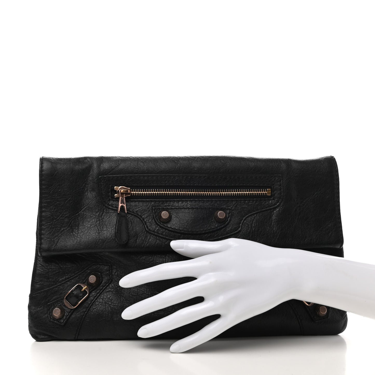 Agneau Giant 12 Rose Gold Hardware Envelope Clutch Black