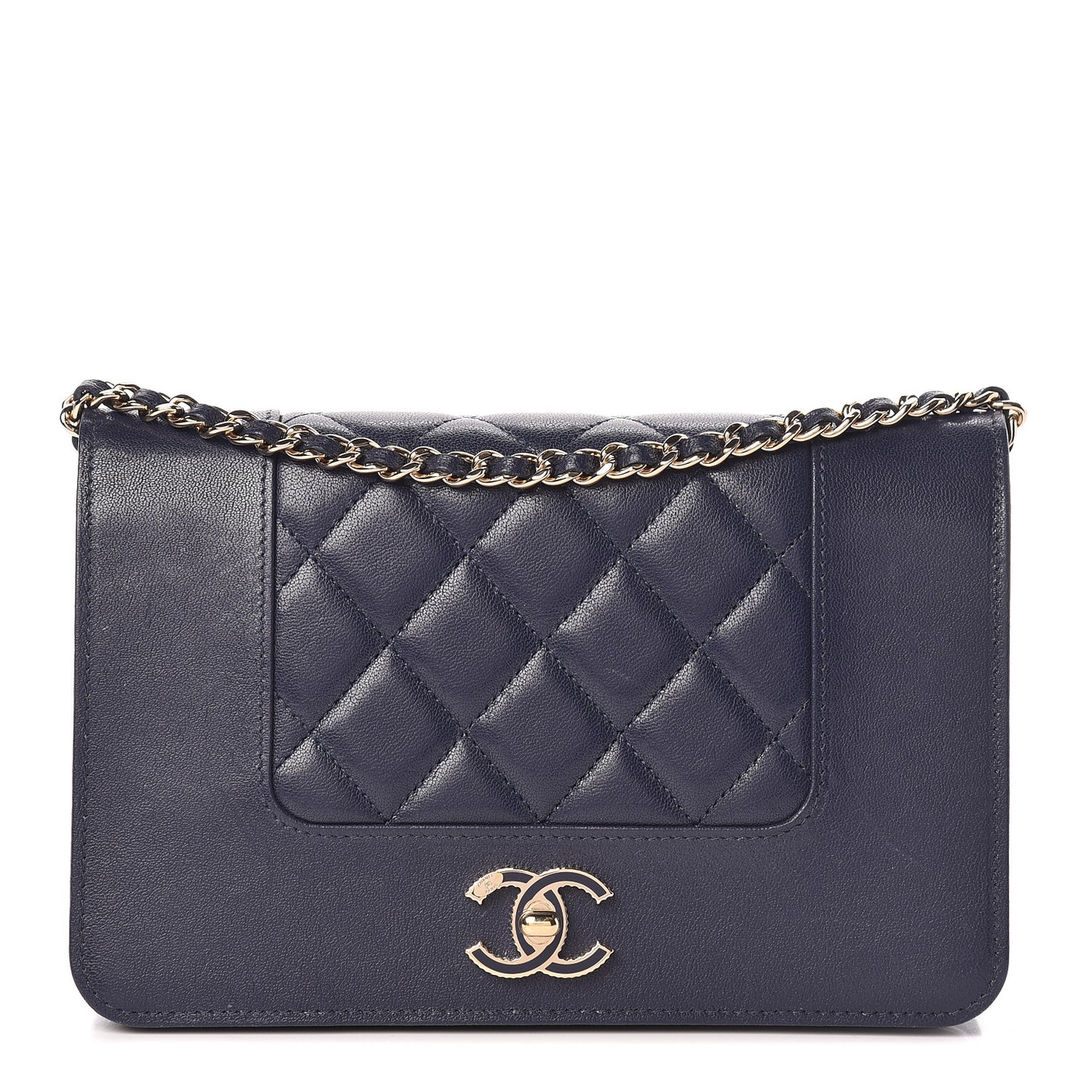 Sheepskin Quilted Mademoiselle Vintage Wallet On Chain WOC Navy