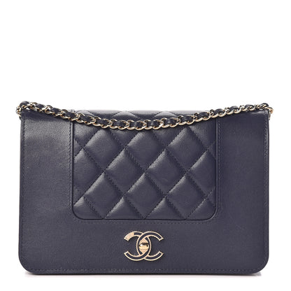 Chanel Sheepskin Quilted Mademoiselle Vintage Wallet On Chain WOC Navy 1 of 14