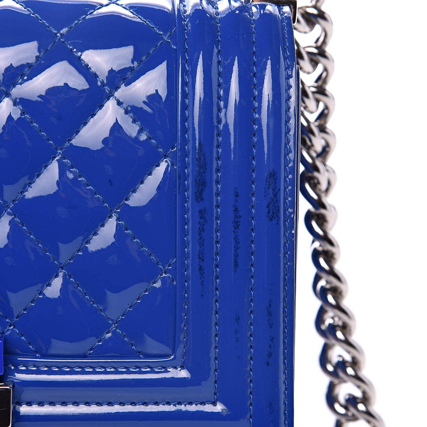 Patent Calfskin Quilted Small Plexiglass Boy Flap Blue