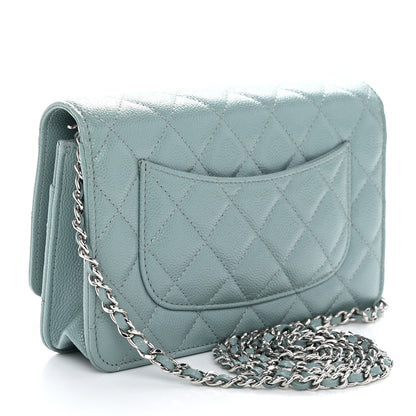 Chanel Caviar Quilted Wallet on Chain WOC Light Blue 3 of 12