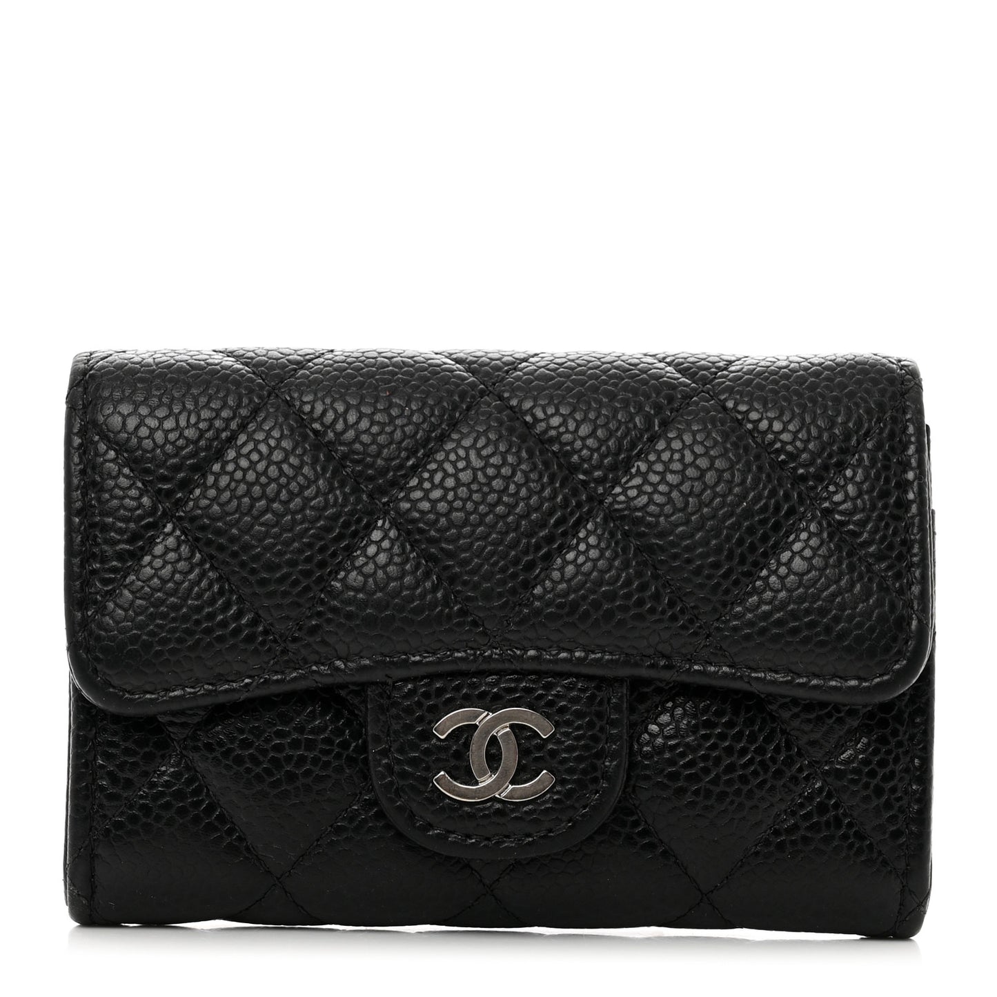 Caviar Quilted Flap Card Holder Wallet Black