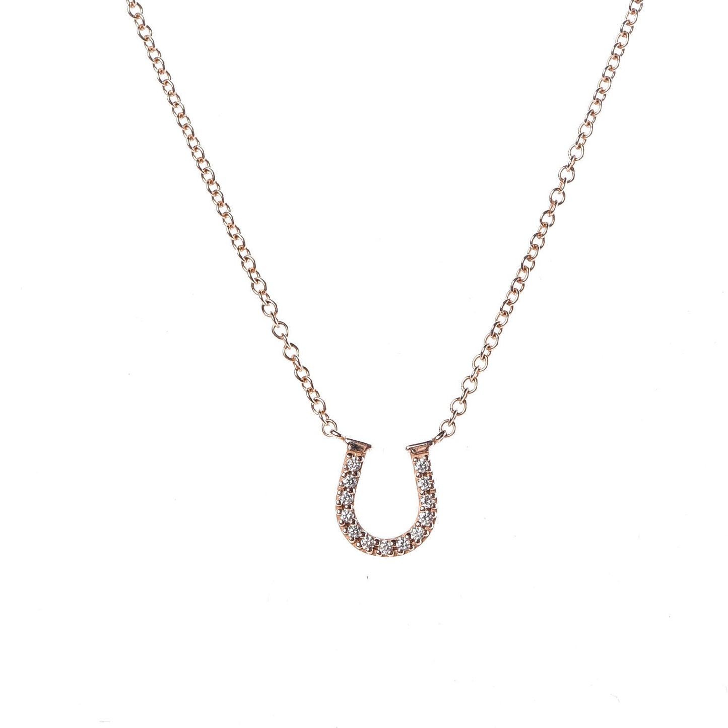 18K Rose Gold Diamond Mini Metro Horseshoe Pendant Necklace