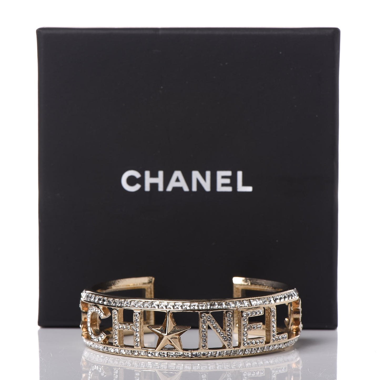 Crystal Baguette Logo Cuff Bracelet Gold