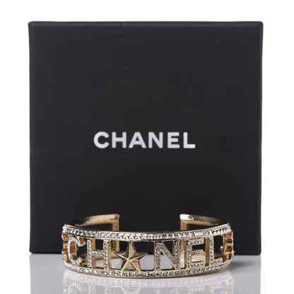 Chanel Crystal Baguette Logo Cuff Bracelet Gold 5 of 5