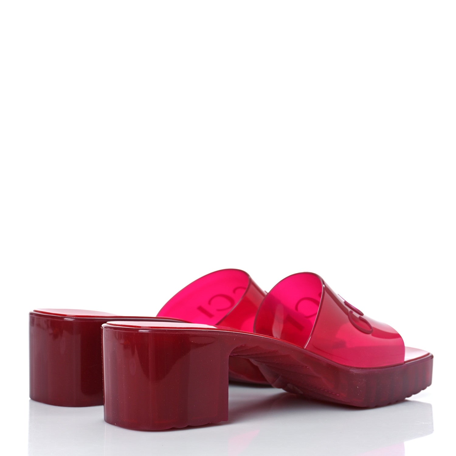 Gucci Rubber Gucci Logo Womens Platform 20/60mm Slide Sandals 39 Transparent Hibiscus Red 3 of 9