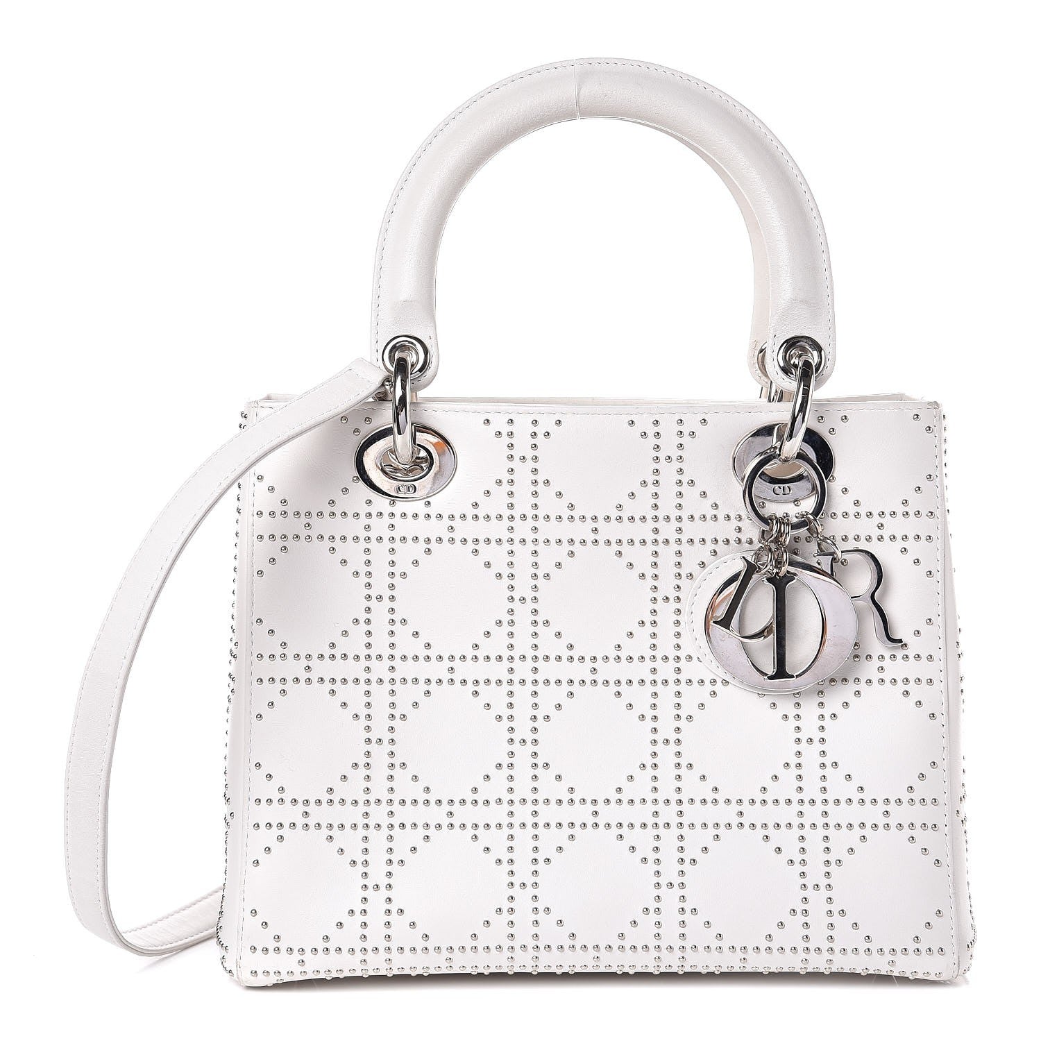 Christian Dior Lambskin Studded Cannage Medium Lady Dior White 1 of 14