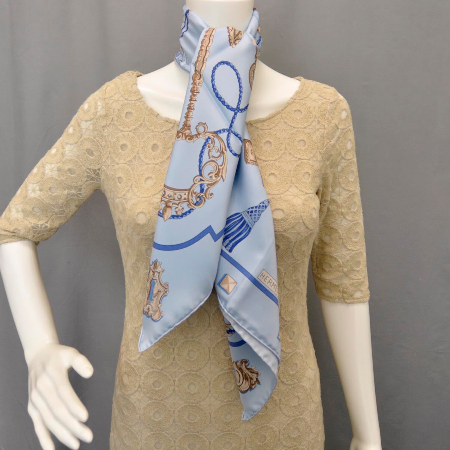 Hermes Silk Keys Les Cles Scarf 90 Light Bleu 2 of 8