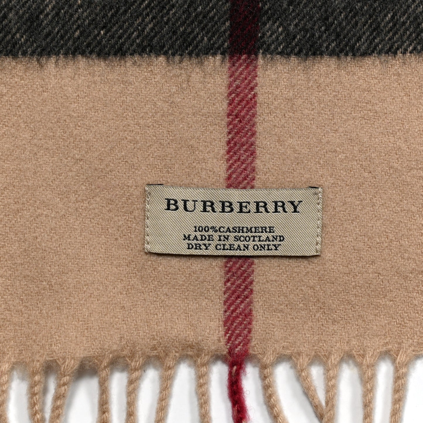 Cashmere Giant Heritage Check Fringe Scarf Camel