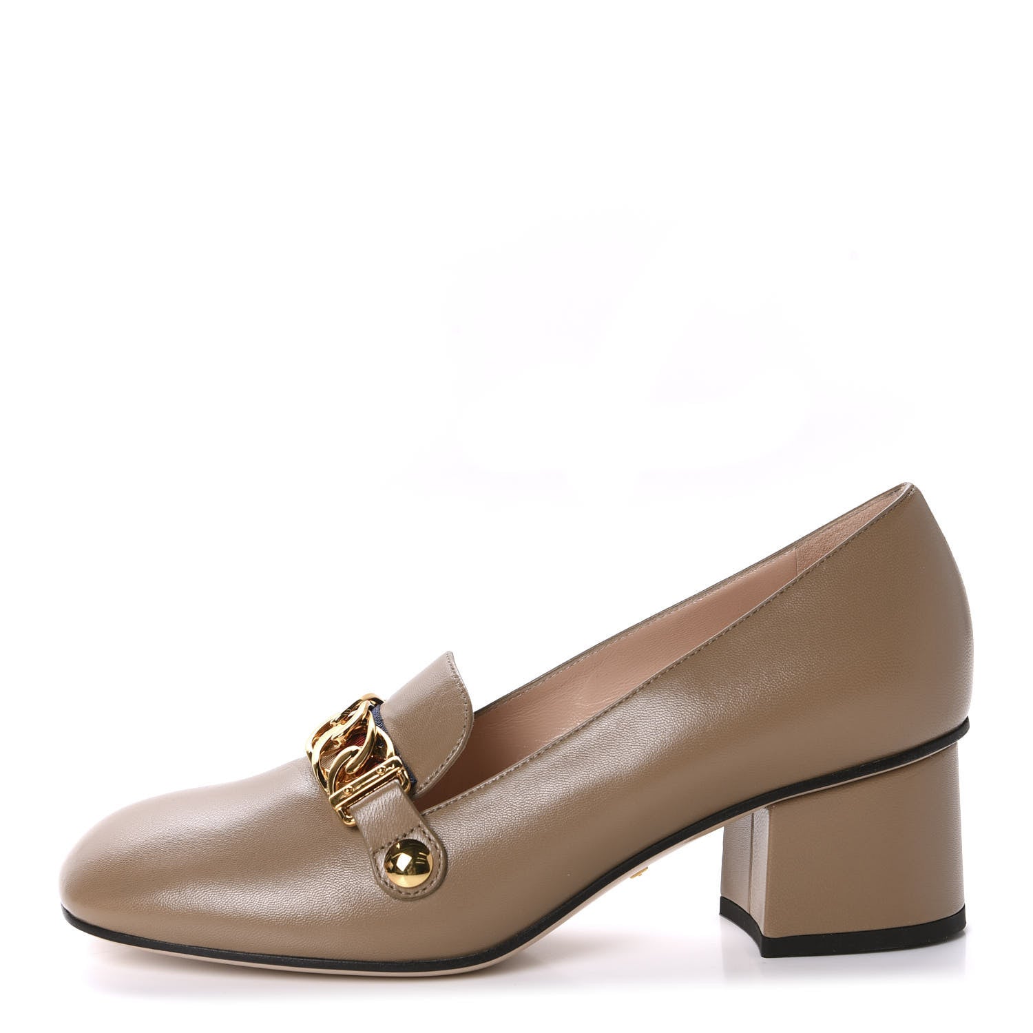 Gucci Malaga Kid Sylvie Web Chain Mid Heel Loafers 36 Mud 1 of 10