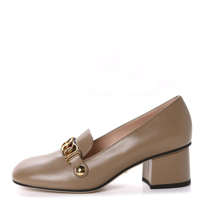 Gucci Malaga Kid Sylvie Web Chain Mid Heel Loafers 36 Mud 1 of 10