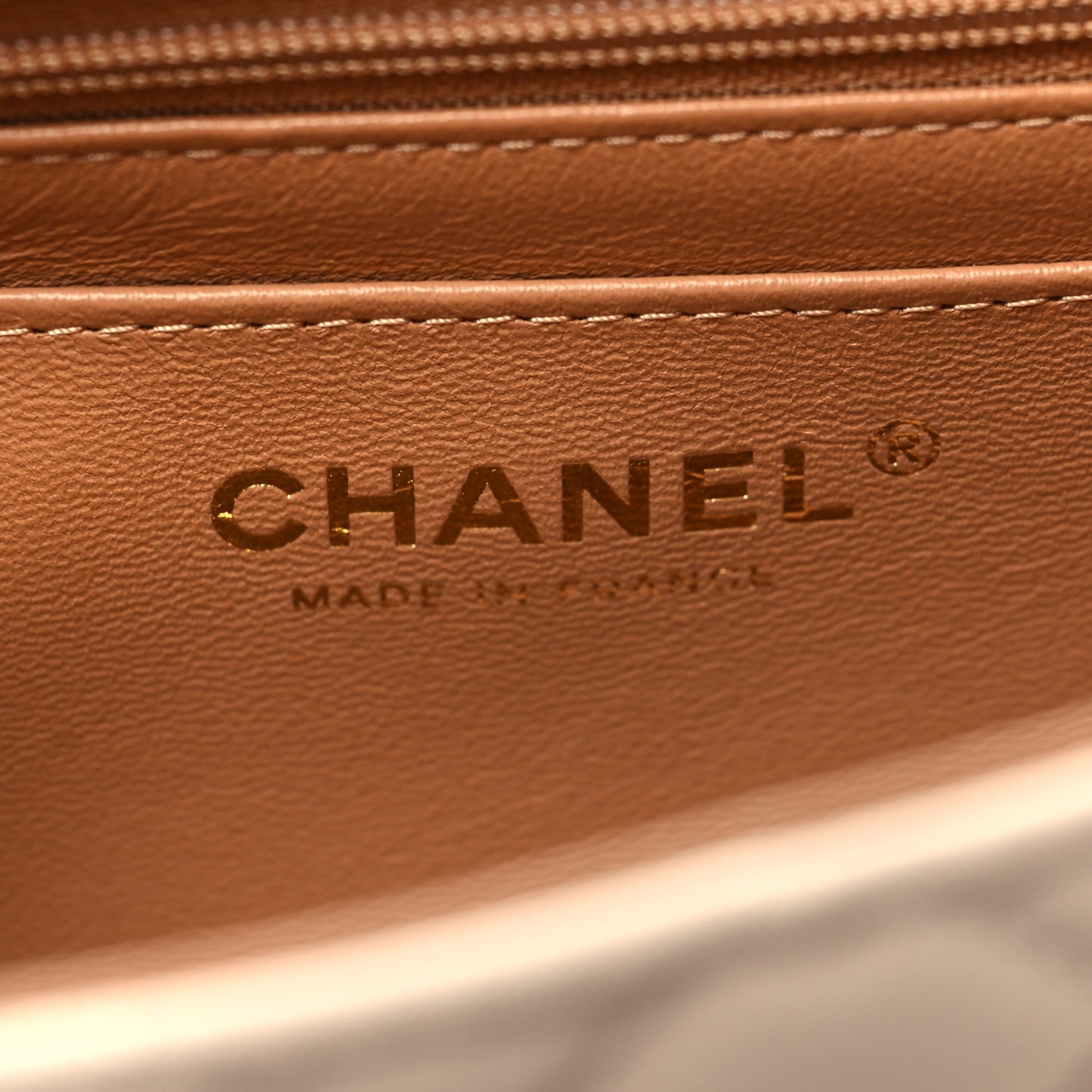 Lambskin Quilted Bi-Color Mini Top Handle Rectangular Flap Ecru Dark Beige