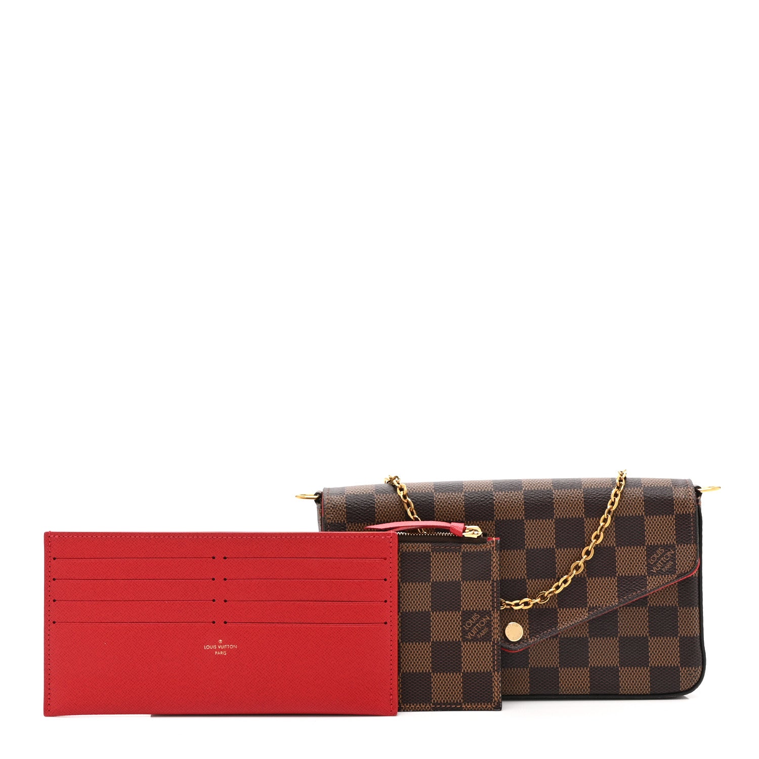 Louis Vuitton Damier Ebene Pochette Felicie Chain Wallet 3 of 11