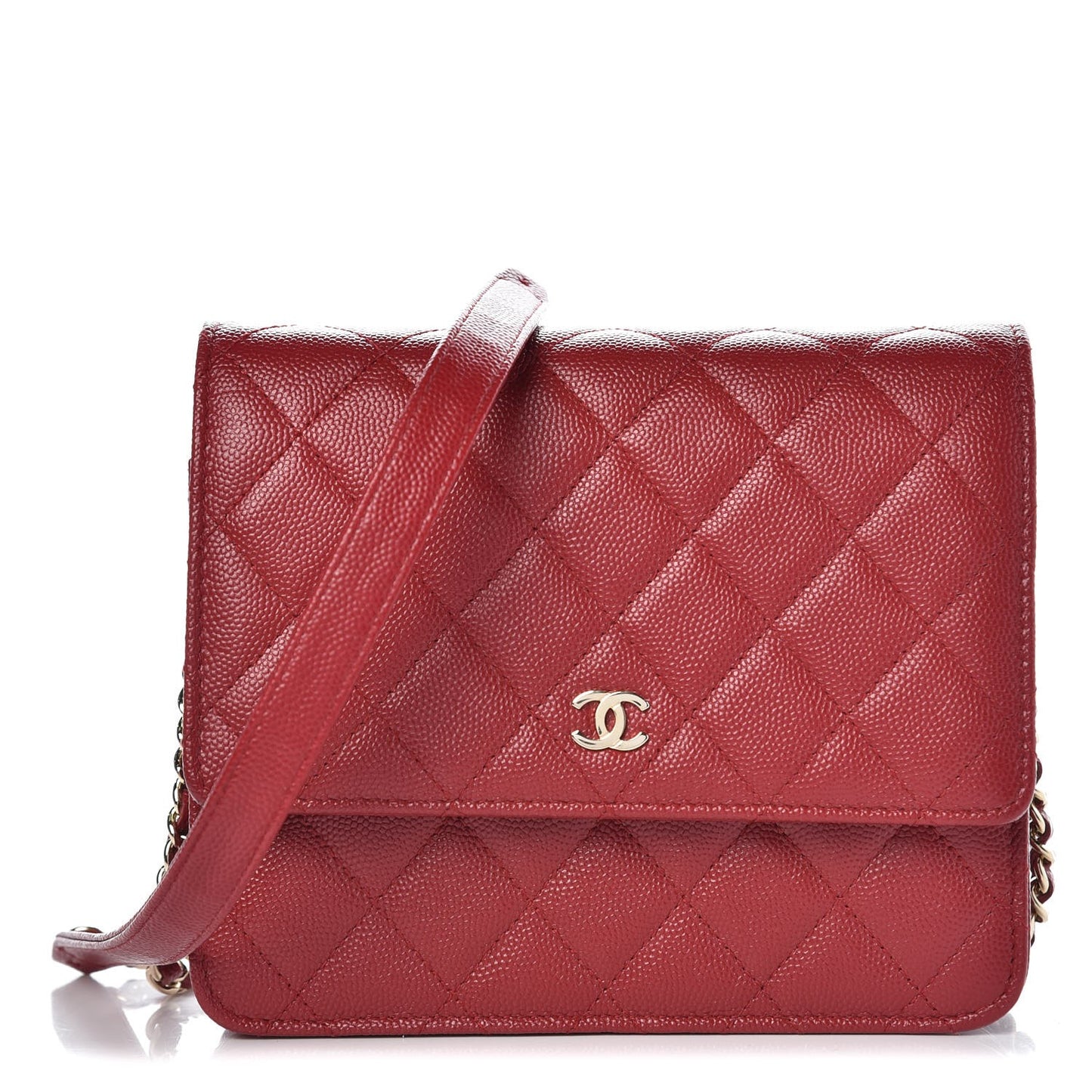 Caviar Quilted Square Wallet On Chain WOC Dark Red