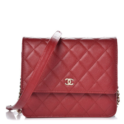 Chanel Caviar Quilted Square Wallet On Chain WOC Dark Red 1 of 9