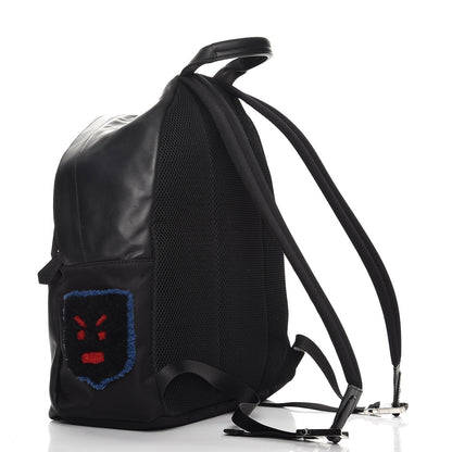 Fendi Nylon Calfskin Shearling Emoticon Backpack Black 3 of 8
