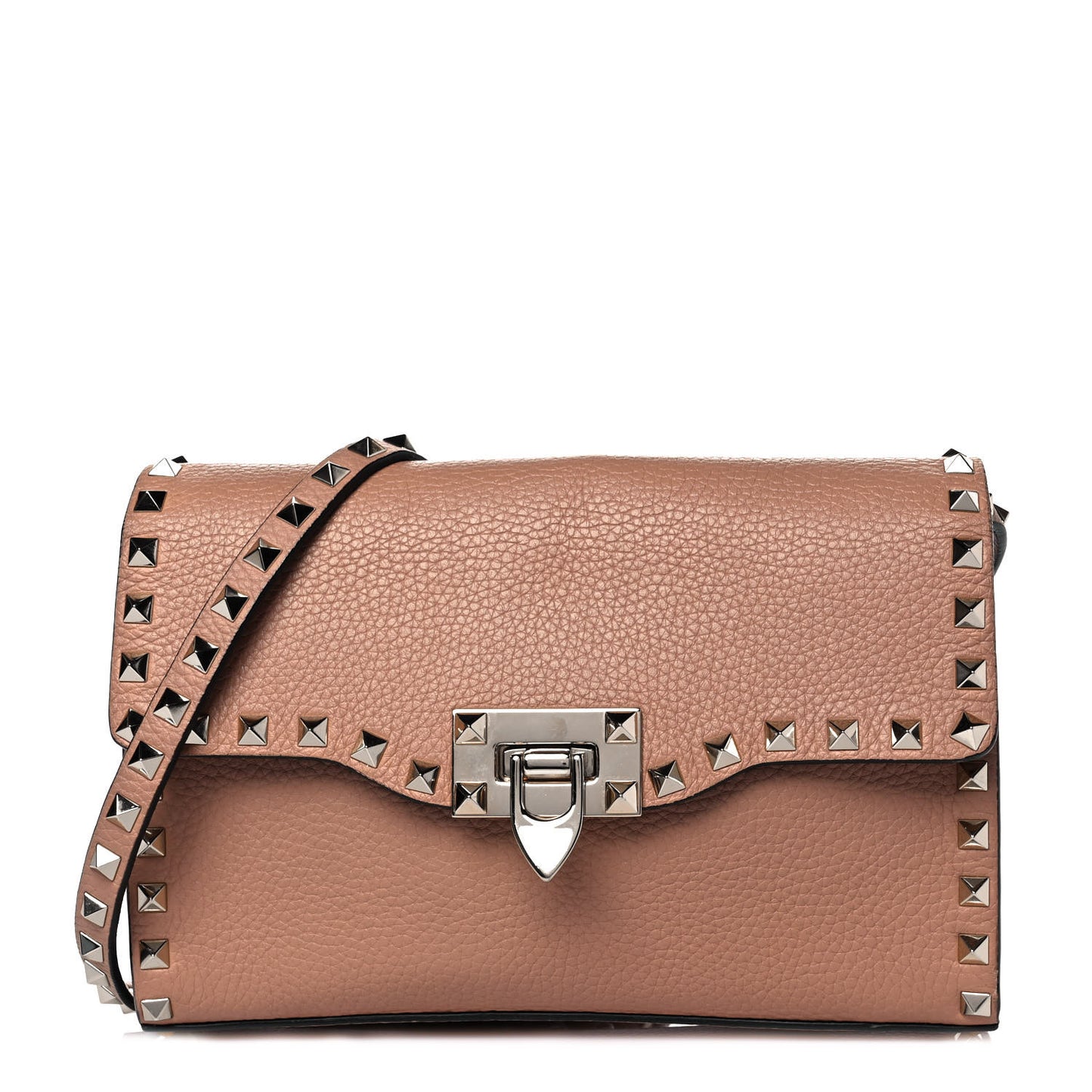 Pebbled Calfskin Medium Rockstud Flip Lock Crossbody Bag Skin Sorbet