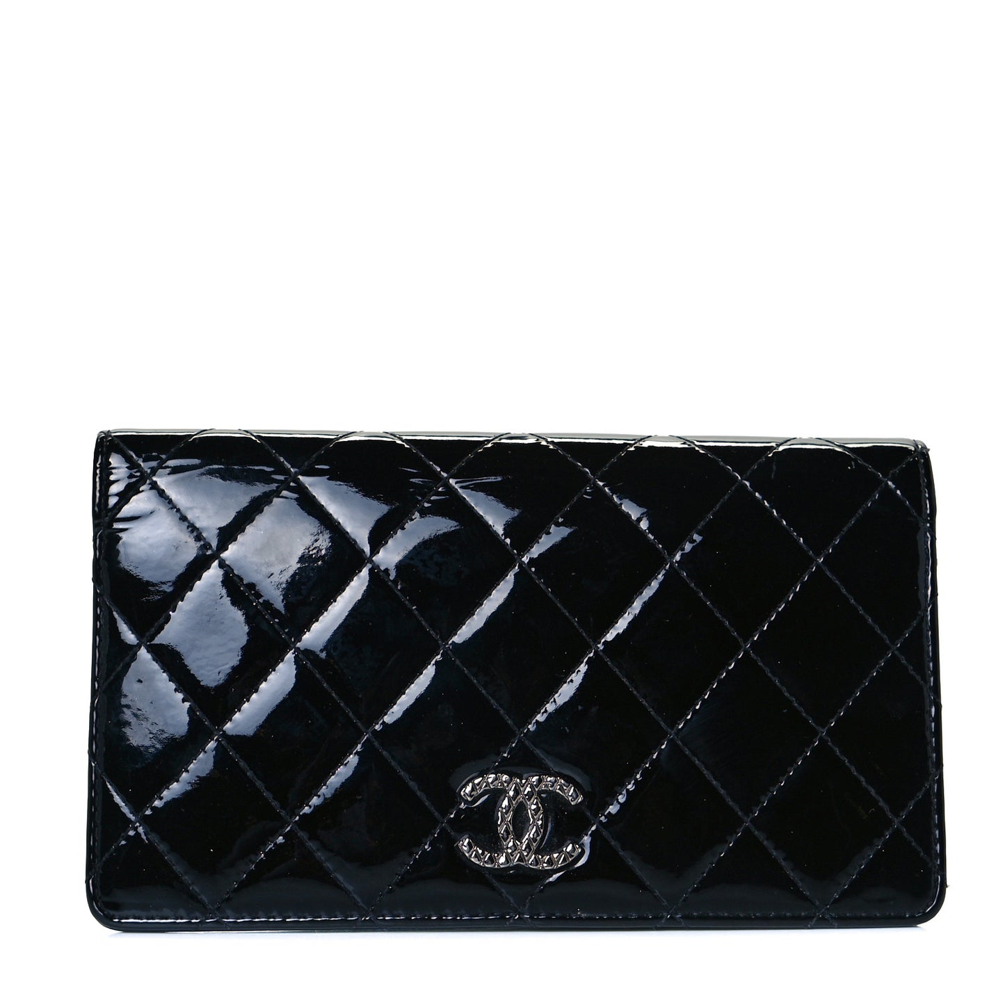 Patent Quilted Brilliant Yen Wallet Black