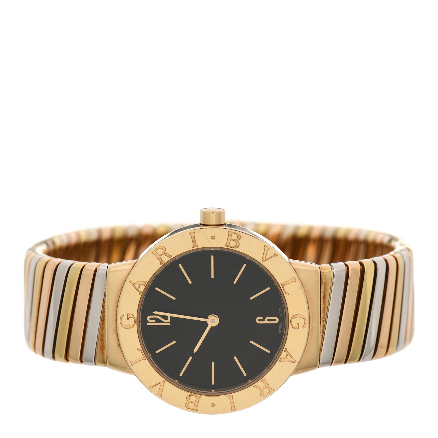Bulgari 18K Rose Yellow White Gold 30mm Tubogas Quartz Watch Black 2 of 8