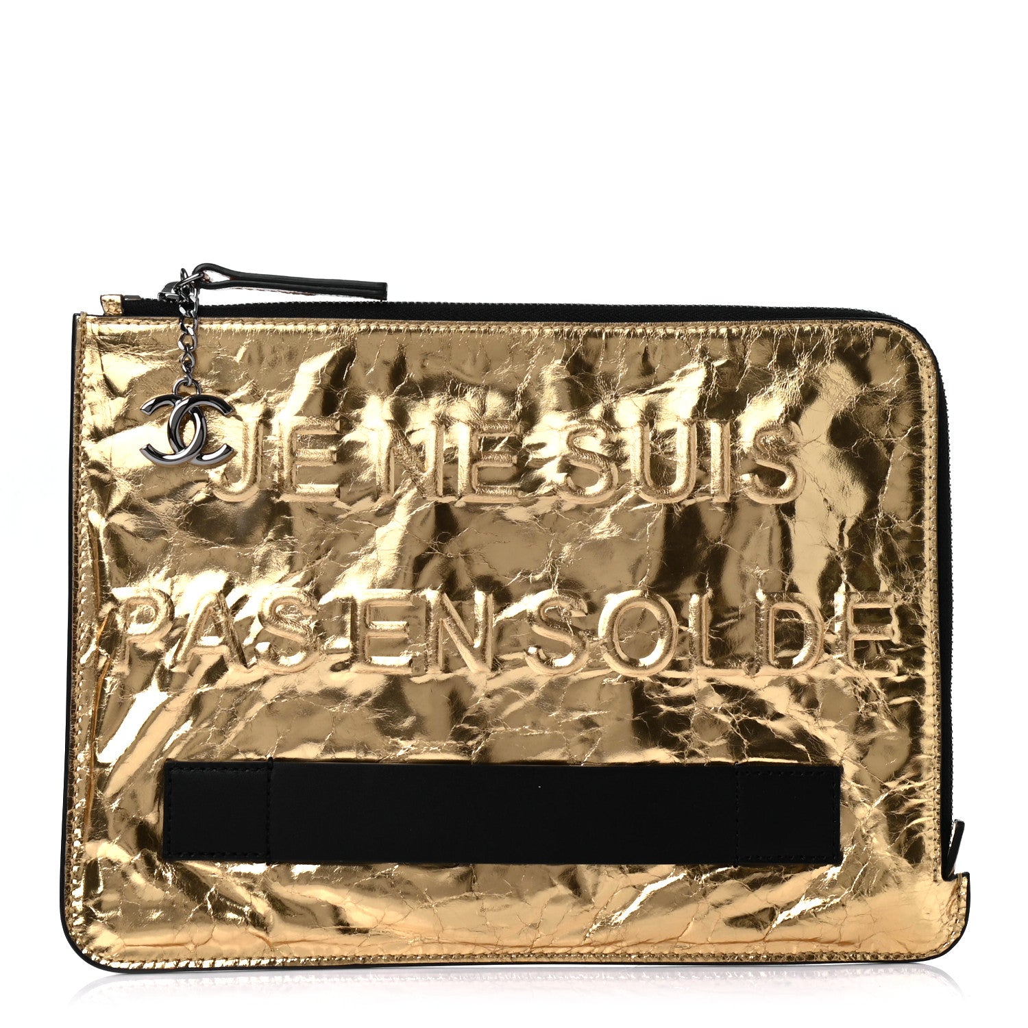 Chanel Metallic Lambskin Medium Je Ne Suis Pas En Solde Pouch Clutch Gold 1 of 4