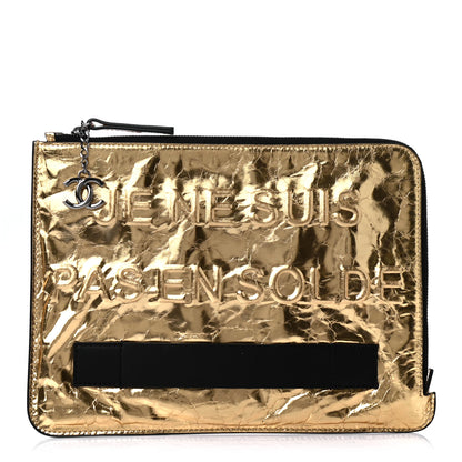 Chanel Metallic Lambskin Medium Je Ne Suis Pas En Solde Pouch Clutch Gold 1 of 4