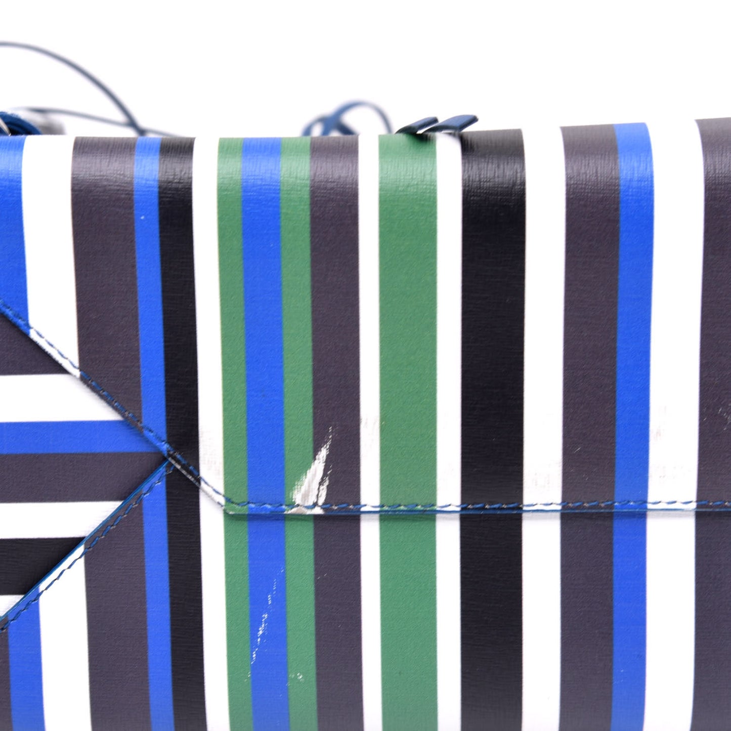 Veau Striped Papier B4 Zip Around Tote Variante Blue