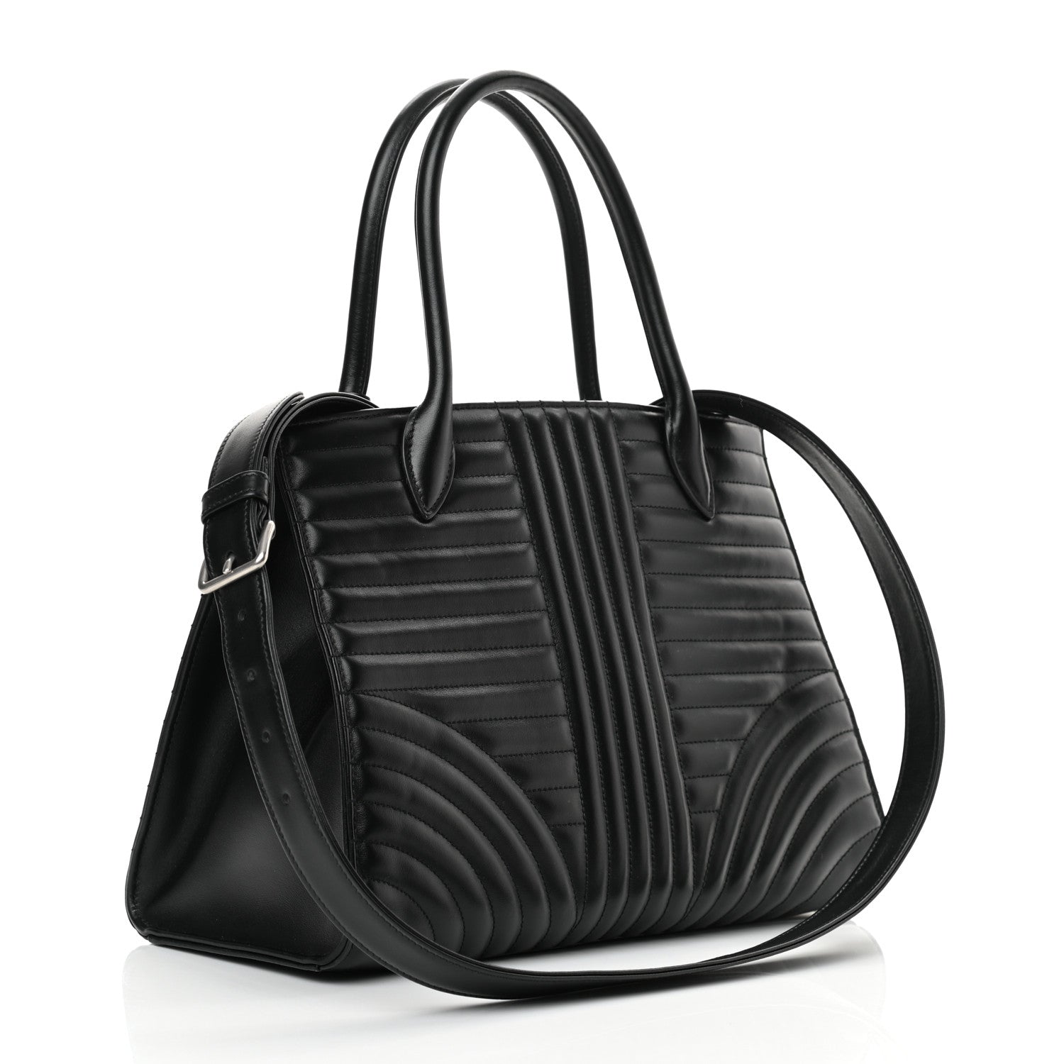 Prada Soft Calfskin Impunture Diagramme Tote Black 2 of 11