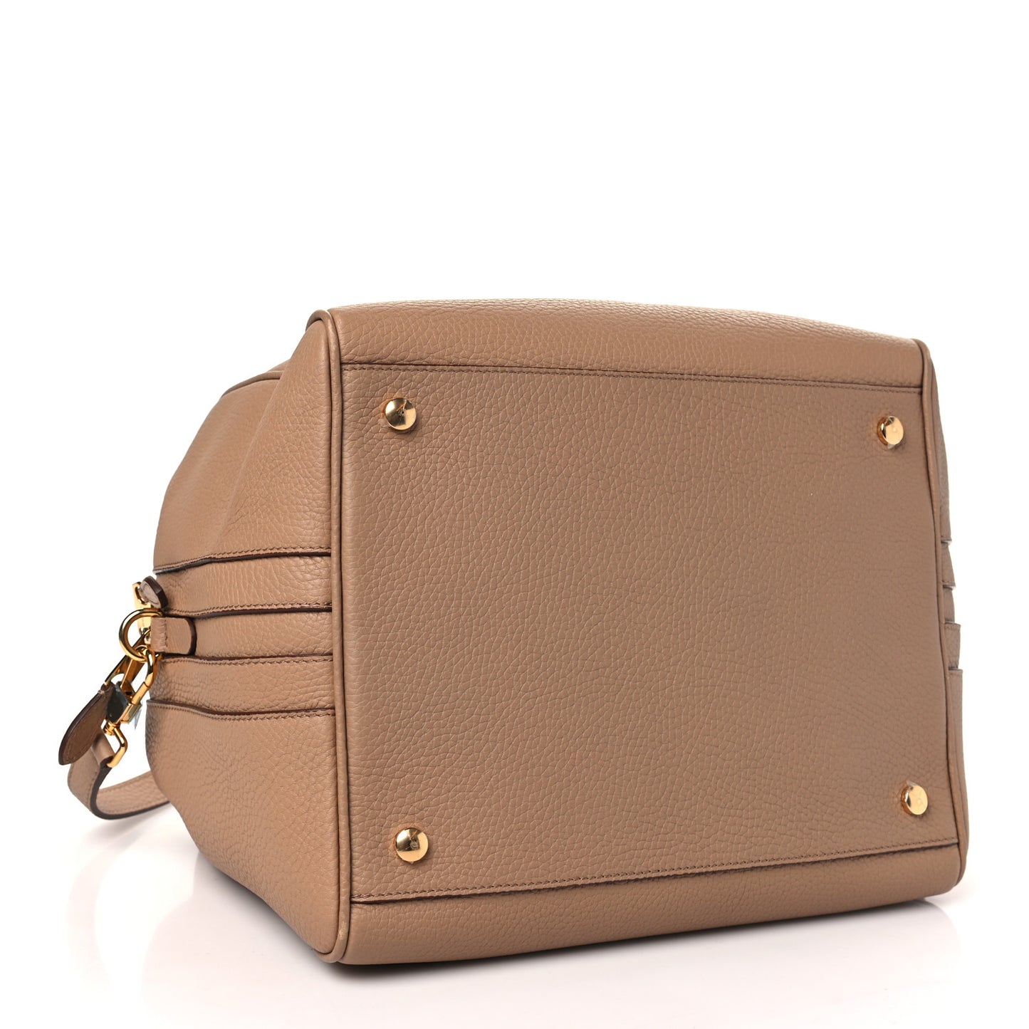 Grainy Calfskin Medium Cube Bowling Bag Biscuit