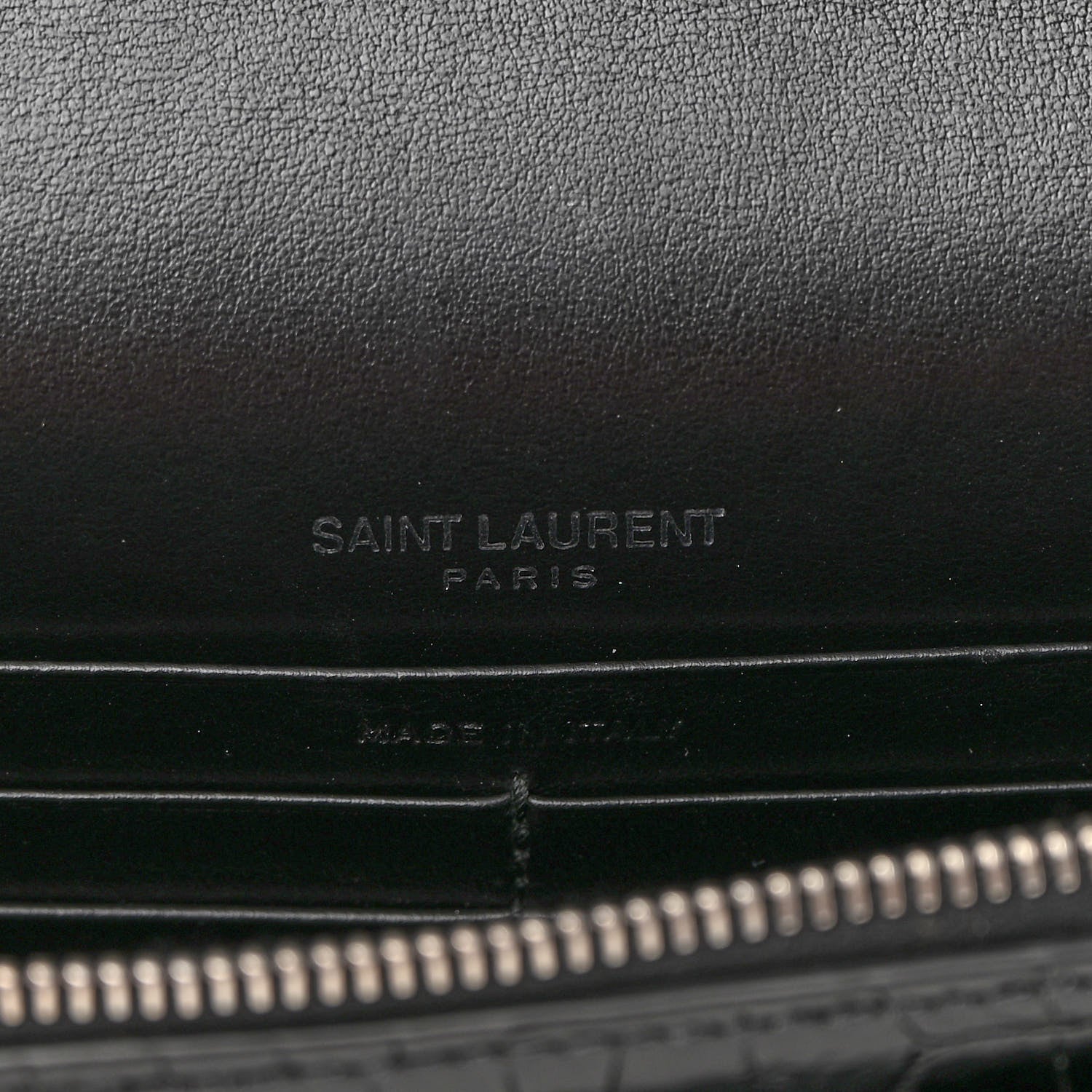 Saint Laurent Calfskin Crocodile Embossed Monogram Sunset Top Handle Chain Wallet Black 6 of 8