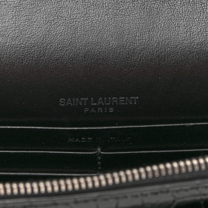 Saint Laurent Calfskin Crocodile Embossed Monogram Sunset Top Handle Chain Wallet Black 6 of 8