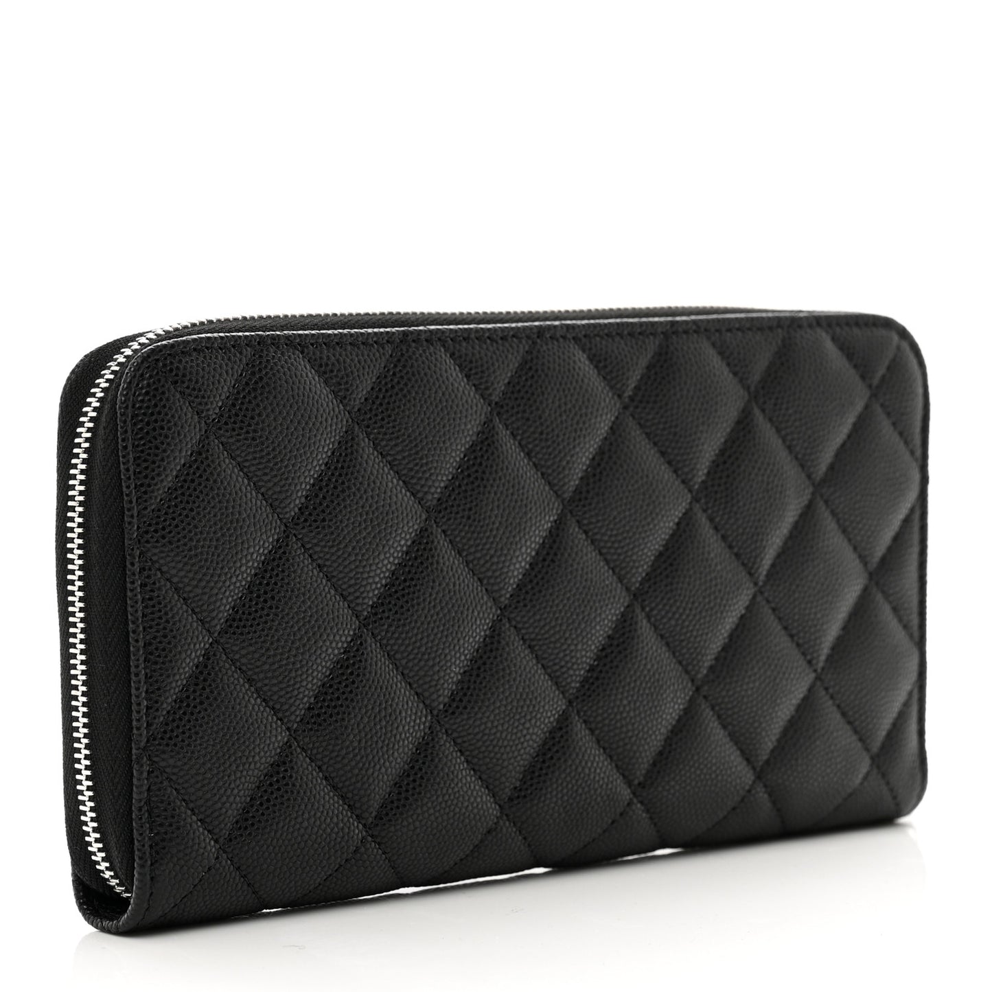 Caviar Quilted CC Logo Long Zipped Wallet Black