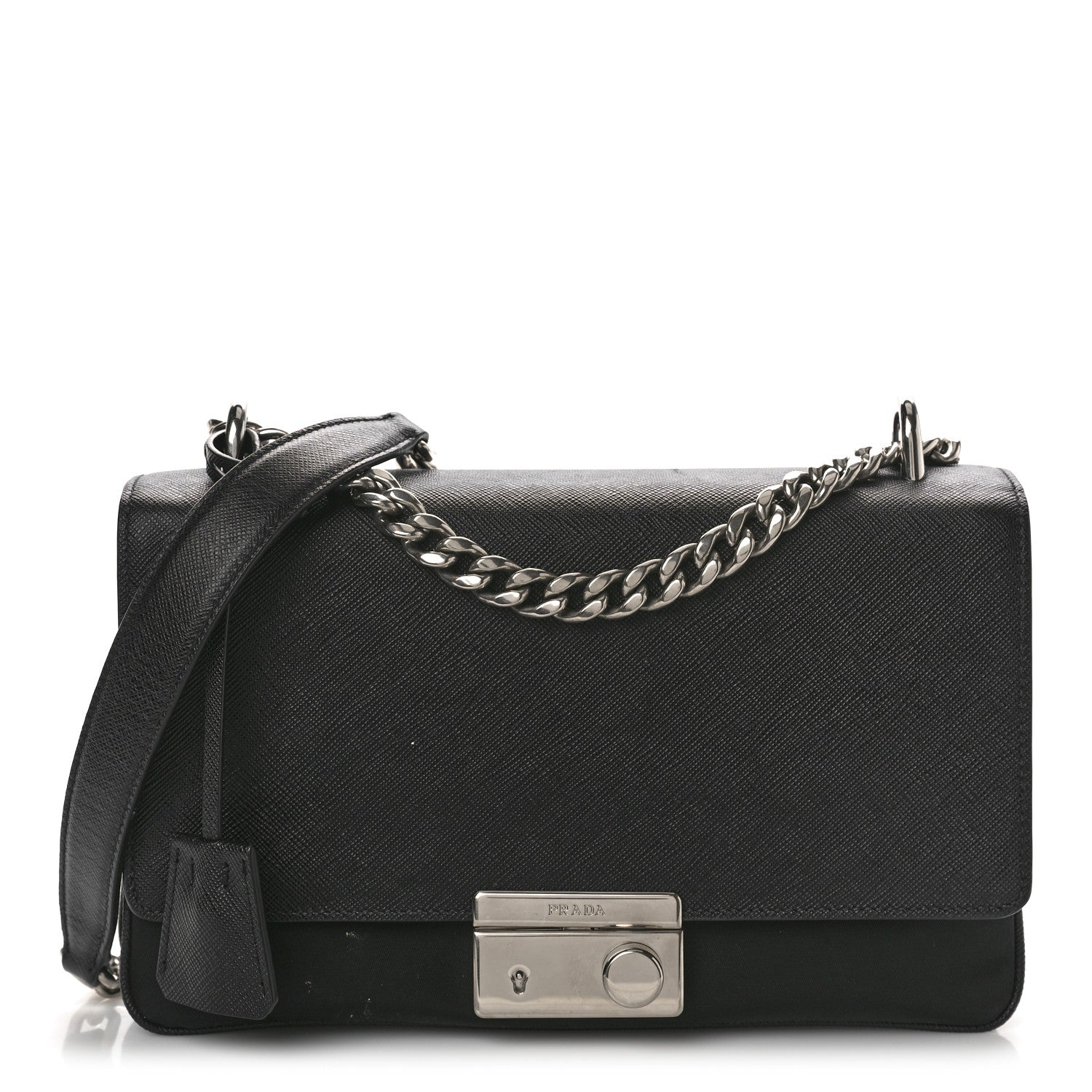 Prada Saffiano Lux Lock Flap Chain Shoulder Bag Black 1 of 10
