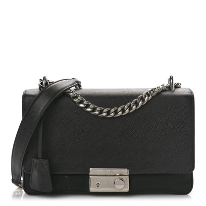 Prada Saffiano Lux Lock Flap Chain Shoulder Bag Black 1 of 10