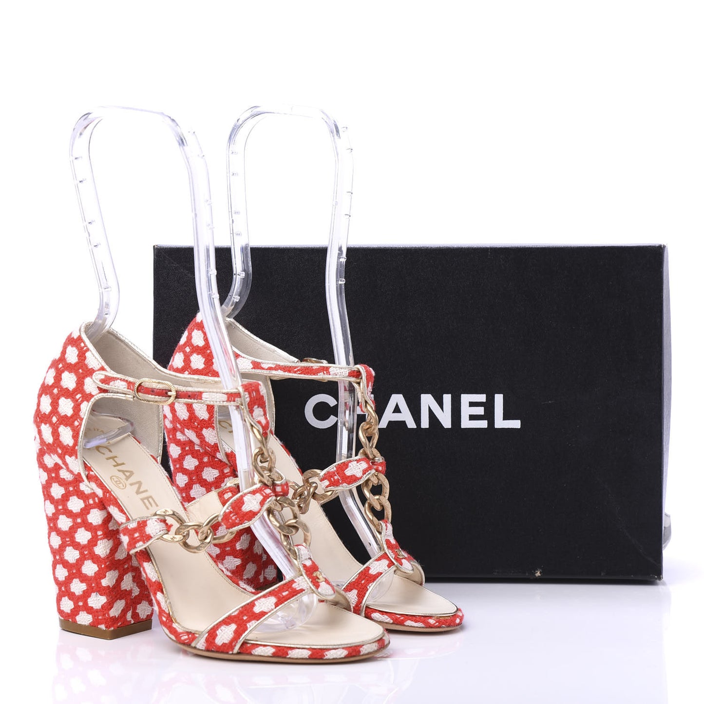 Tweed CC Chain Sandals 36 Rogue Ecru