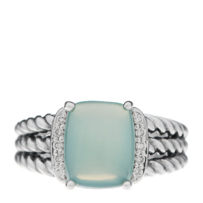 David Yurman Sterling Silver Diamond Blue Chalcedony 10mm Petite Wheaton Ring 52 6 1 of 5