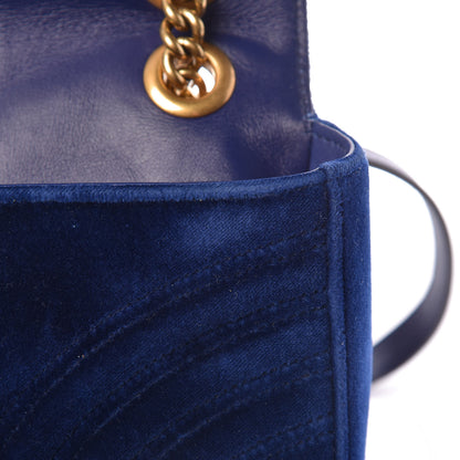 Gucci Velvet Matelasse Small GG Marmont Shoulder Bag Cobalt Blue 16 of 20