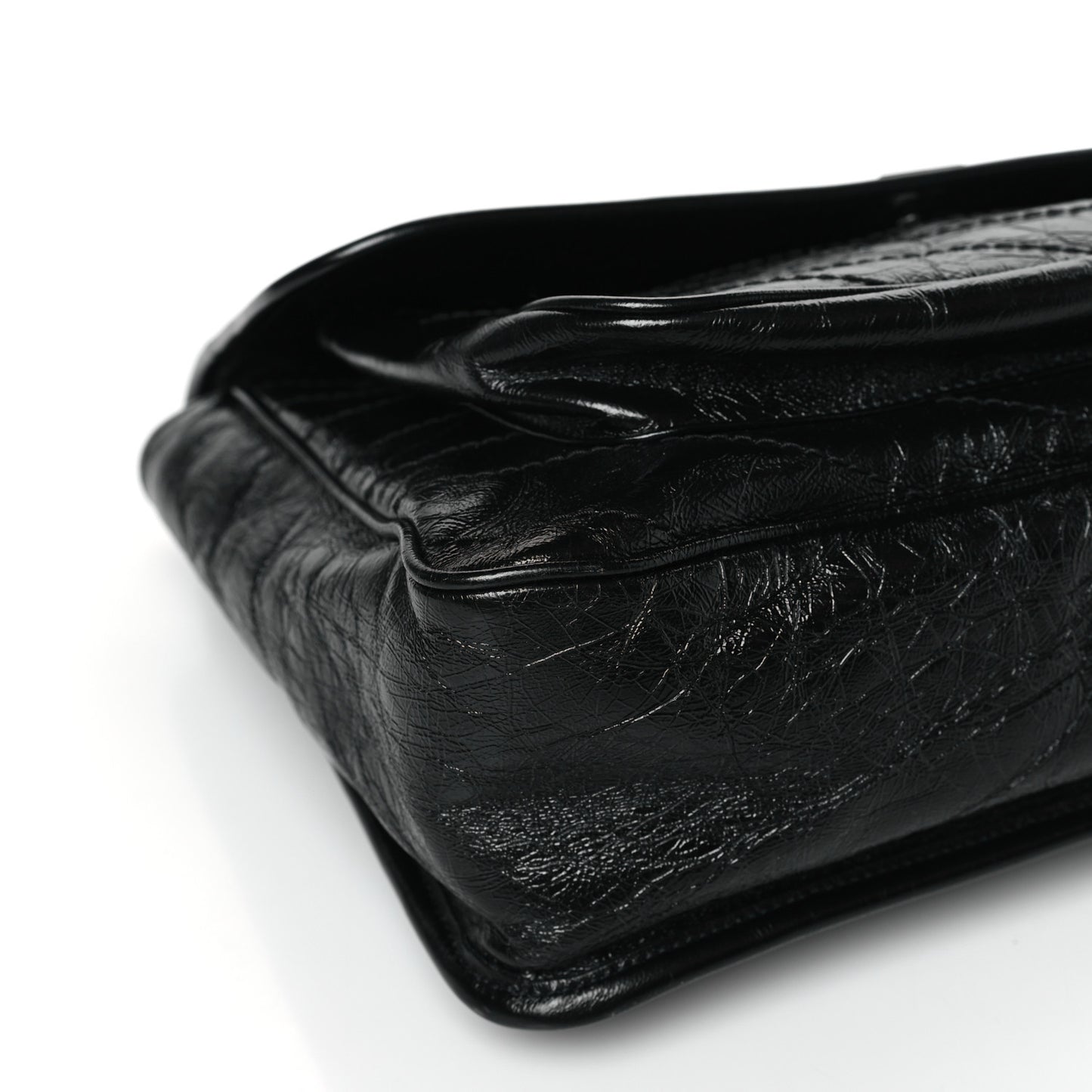 Crinkled Calfskin Matelasse Monogram Large Niki Chain Satchel Black