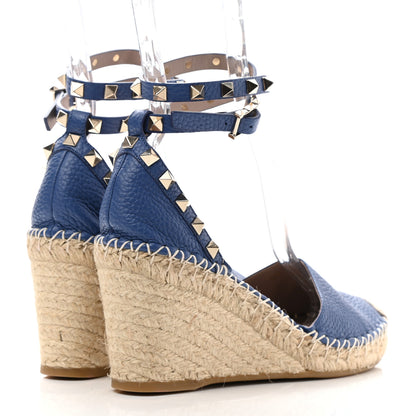 Valentino Garavani Grained Calfskin Rockstud Ankle Wrap Espadrille 15/85mm Wedges 37 Baltique 4 of 7